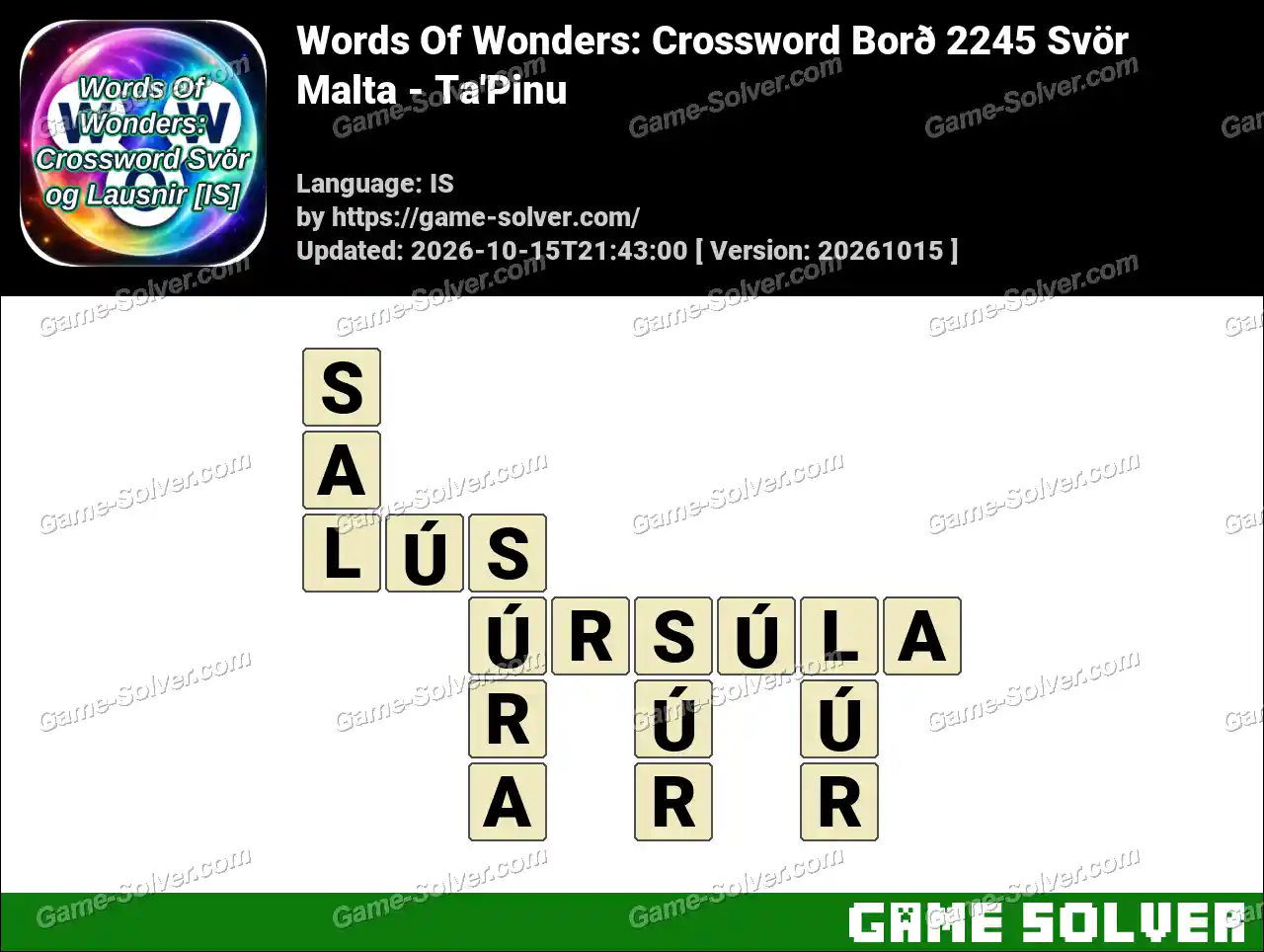 Words Of Wonders: Crossword Borð 2245 Svör – Malta – Ta’Pinu